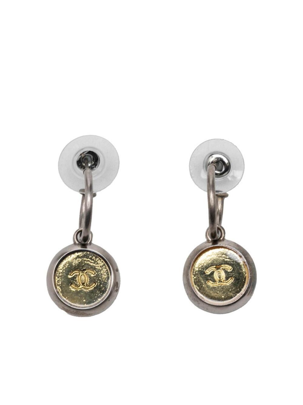 Chanel Cc Logo Stud Hoop Earrings Gold- #299508C55B
